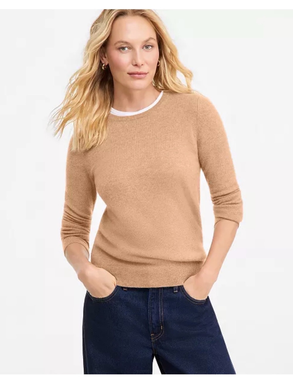 Women’s Classic Crewneck Cashmere-Wool Sweater in Camel